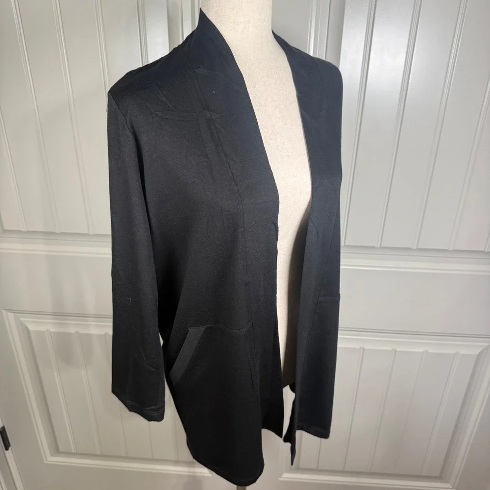 Eileen Fisher Kimono Jacket Womens S/P Black Tencel Stretch Terry Minimalist New